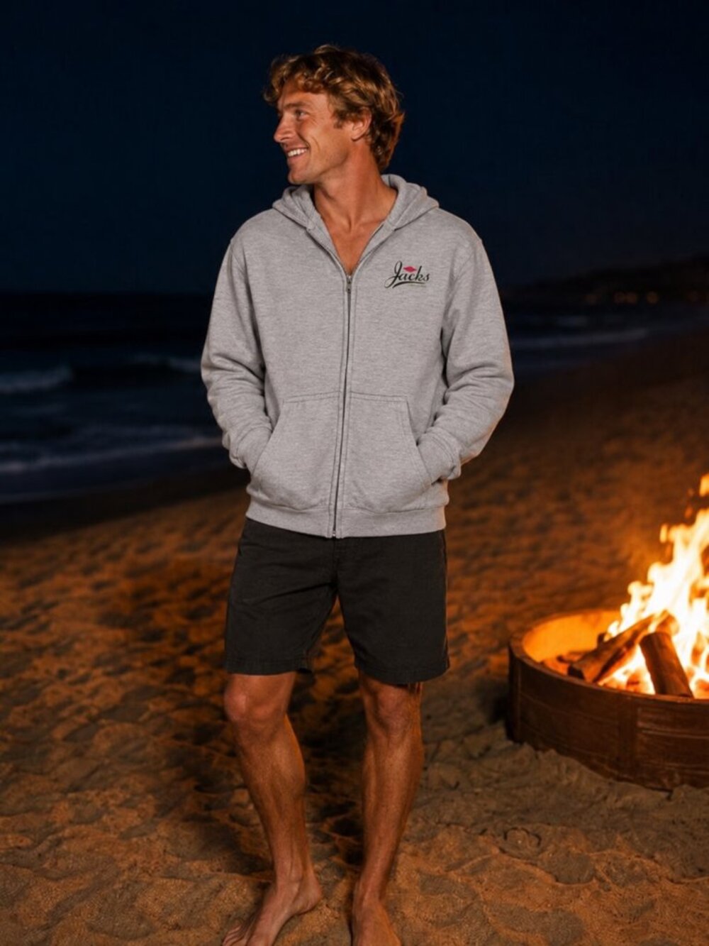 Jacks Surfboard Gray Hoodie Full Zip-up Men’s SZ S -Surfer Streetwear